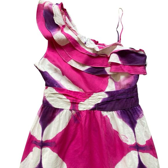 Busayo Collective Tie Dye One Shoulder Maxi Dress L  Tiered Ruffled Party Summer - Picture 5 of 12